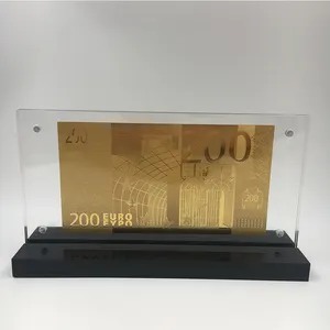 Güzel akrilik çerçeve ile konuk Euro 200 altın kaplama fatura banknot Euro fatura için düğün hediyeleri