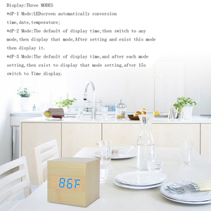 Fantaisie Hotsale Chambre De Contrôle Du Son LED Veilleuse <span class=keywords><strong>Cube</strong></span> Réveil En Bois - Product Image 6