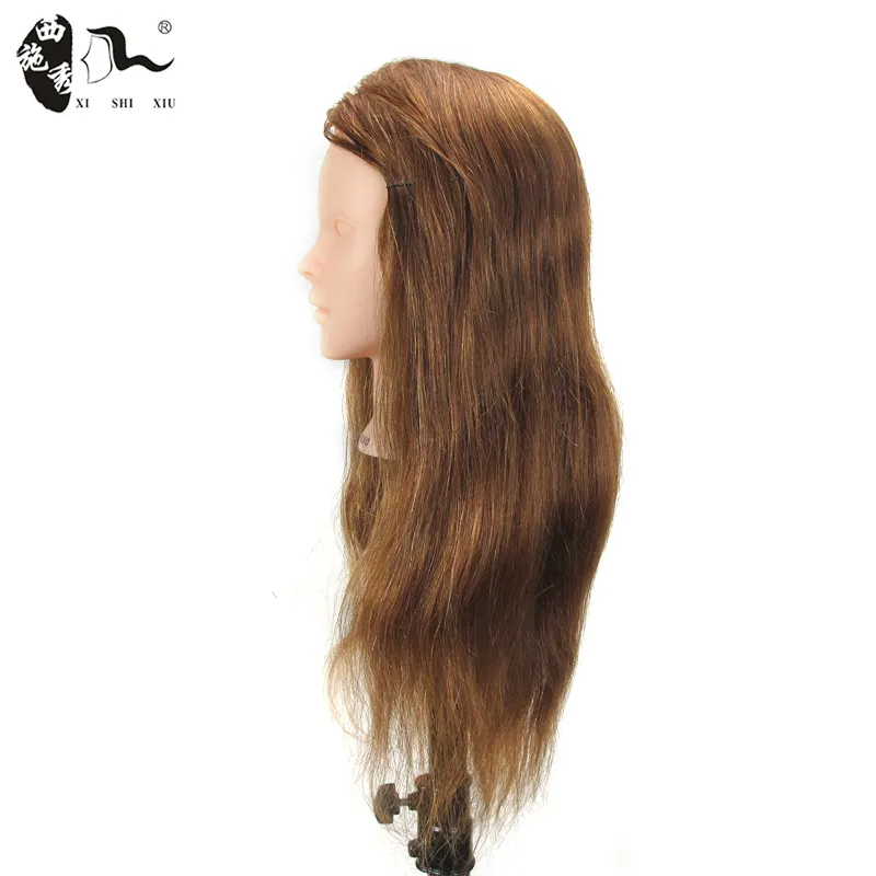 XISHIXIUHAIR-Cabeza de entrenamiento de cabello 100% humano, maniquí realista con pelo de hombro, para colorear, cabeza de práctica