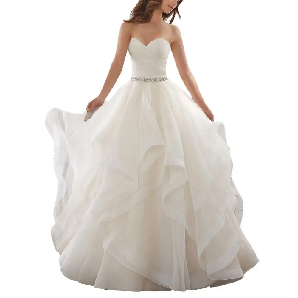 ТРАПЕЦИЕВИДНОЕ Плиссированное Тюлевое платье из органзы с оборками свадебное платье с поясом из бисера с кристаллами свадебное платье 2020 платье для невесты