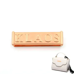 Custom rose gold square plate screw metal raised logo brand label for bags