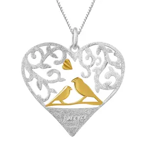 lotus fun Fashion Jewelry Pendants 925 Sterling Silver Hollowed Designs Heart Shape with 18 K Gold Loving Birds For Women Engagement fine jewelry for women