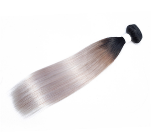 Estensioni di <span class=keywords><strong>Capelli</strong></span> Umani Brasiliani Grigio Platino Ombré, 3 Fasci Bicolore 1B/Grigio, Radici Scure, Lisci - Product Image 2