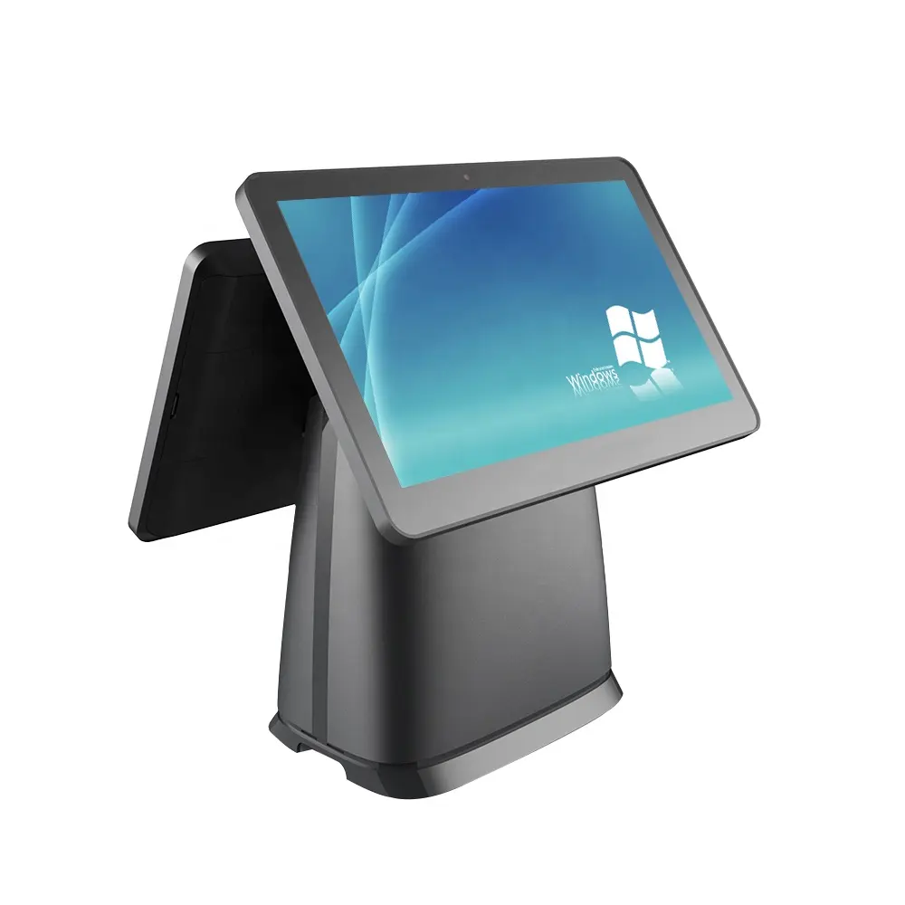 Dual screen 15 inch pos terminal computer all in one point of sale J1900 I5 I7 pos windows system machine with printer