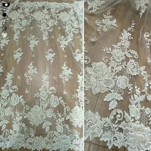 Hot Sale embroidered netting fabric beaded french lace DHBF1364