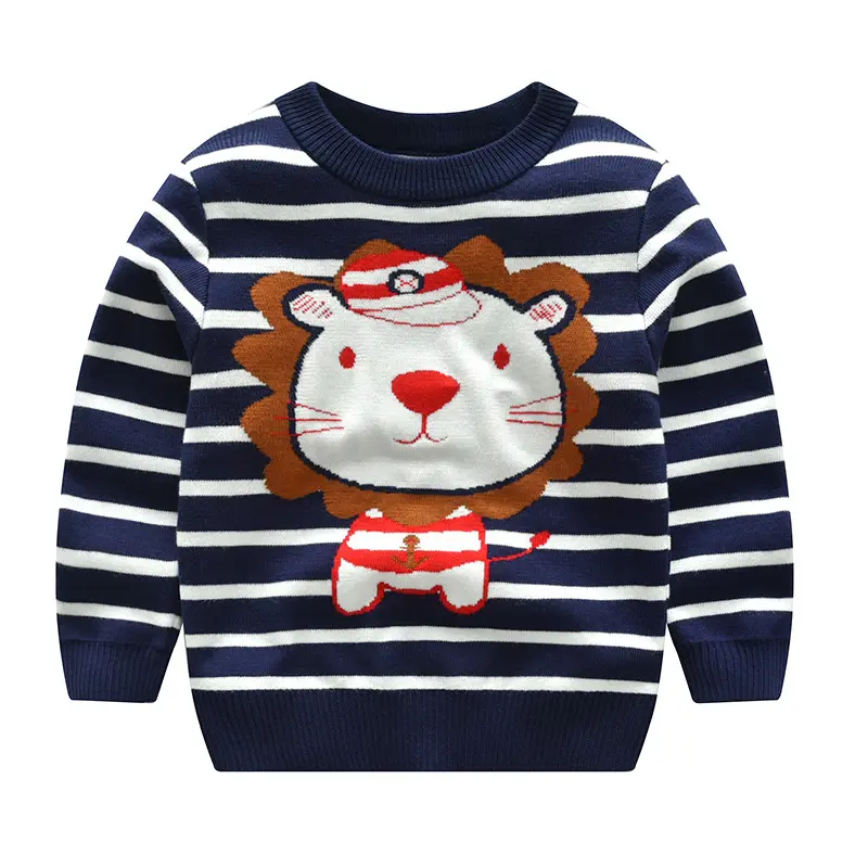 สิงโตการ์ตูนเด็กฤดูหนาวที่อบอุ่นเด็กเสื้อผ้าเด็กคริสมาสต์ถักเสื้อกันหนาว