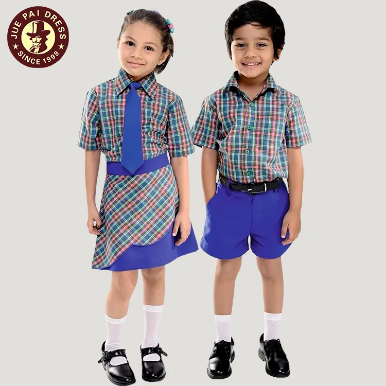 Model suplai Oem seragam rok sekolah untuk anak seragam sekolah musim panas anak Digital cetak lengan pendek setelan kaus Anak