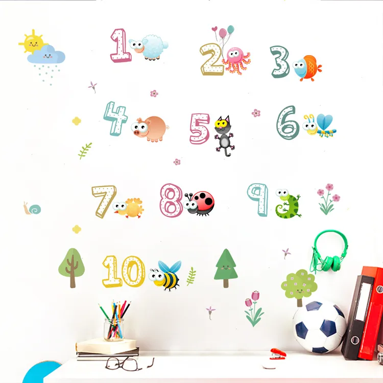 Cartoon number educational wall sticker children's room nursery living room decoration pvc waterproof removable wall decal
