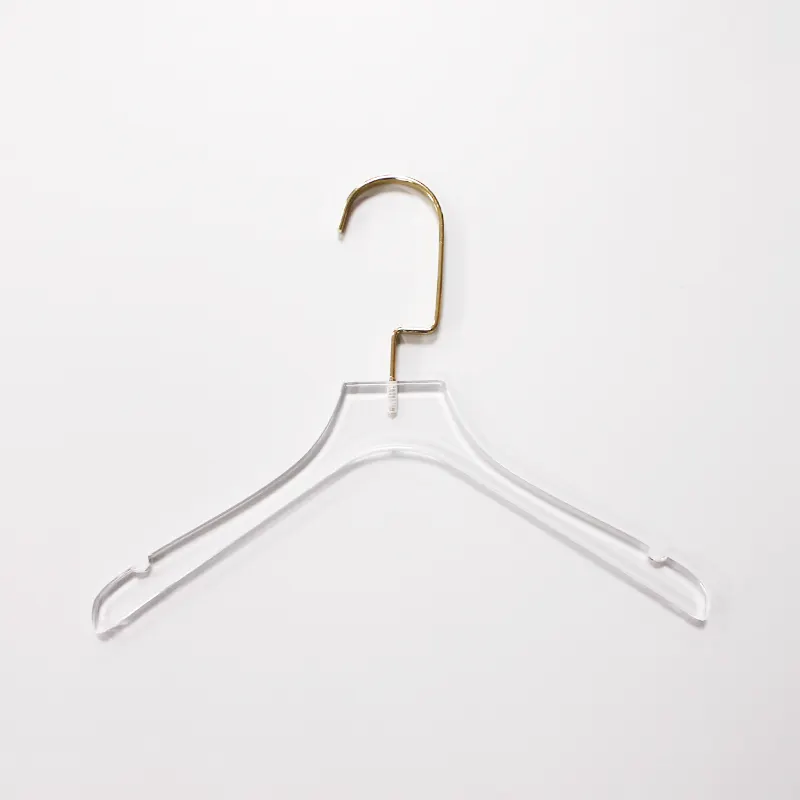 Benutzer definierte klare Acryl Mantel Rock Hochzeits kleid Kleiderbügel Display Kleiderbügel mit breiten Haken für Kleidungs stück Geschäfte Logo-Druck