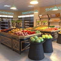 Functioneel metalen houten lichtgewicht poedercoating vrijstaand supermarkt fruit- en groentepresentatie rek