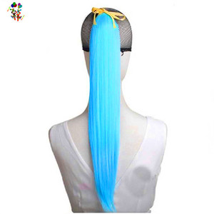 Queue de cheval synthétique longue et lisse, couleur bleu ciel, bon marché, avec cordon de serrage, HPC-1421 - Product Image 1