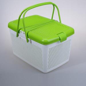 Rectangle Household Indoor and Outdoor Plastic Pinic Storage <strong>Basket</strong> With Lid Plastic <strong>Stackable</strong> <strong>Basket</strong> With Handle - Product Image 3