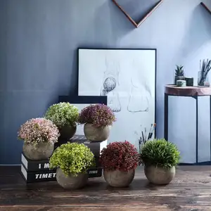 Set von 4 Paket Künstliche Kunststoff Mini Pflanzen Einzigartige Gefälschte Frische Grün Gras Blume in Grau Topf Für Wohnzimmer Hause decor