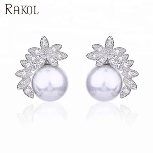 RAKOL EP178 Charming bridal wedding Jewelry Inlay Pearl Crystal Stud zircon CZ Earrings Fashion Jewelry Earrings