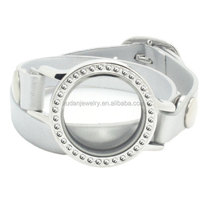 <span class=keywords><strong>Bracelet</strong></span> en <span class=keywords><strong>cuir</strong></span> double enveloppe rond en verre flottant en alliage de zinc pour hommes - Product Image 6