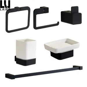 wholesale bathroom products rubber paint matt black washroom bathroom accessories hardware set