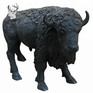 庭の装飾のための人工樹脂動物像等身大グラスファイバー水牛彫刻