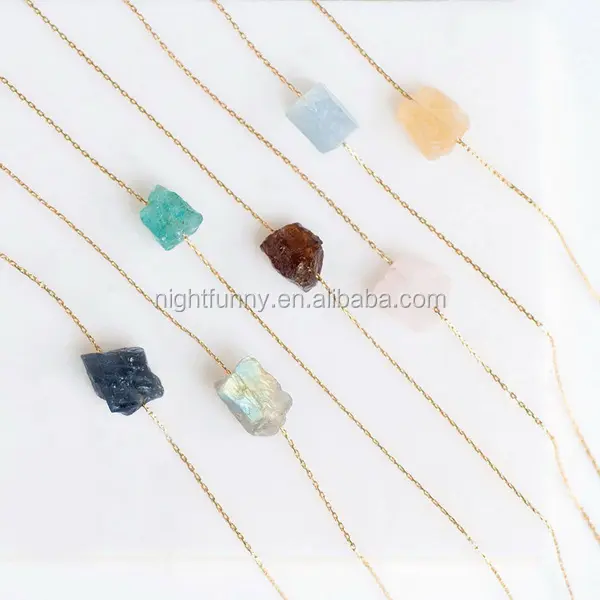 Kristal Mentah dengan Batu Kasar Rose Quartz Kalung Dainty Gemstone Necklaces