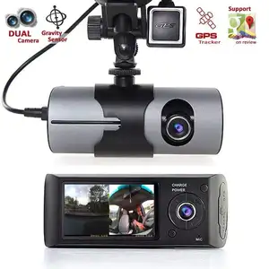 双摄像头车载 DVR R300 带 GPS 和 3D G-Sensor 2.7 “TFT LCD X3000 FHD 1080 P cam 视频摄像机周期录制