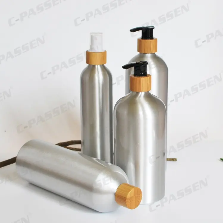 50ml 100ml 150ml 200ml aluminum bottles with black bamboo cap for personal care water