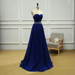 Robe de bal sans bretelles en mousseline de soie, adorable, col en cœur, bleu, perlée, robe de standing pour femmes, sur mesure, Photo réelle, 2018