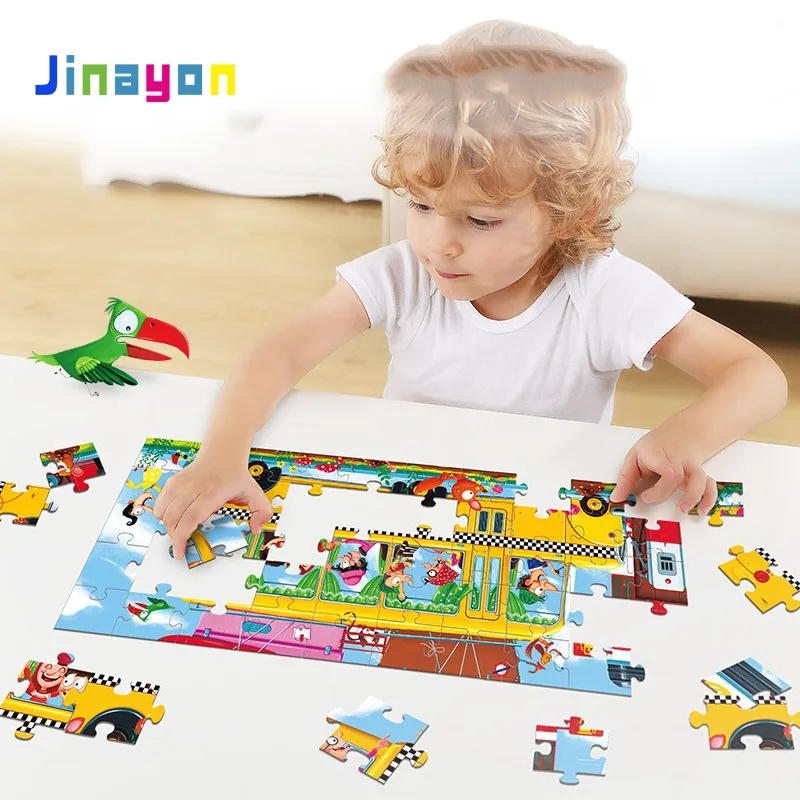 Jinayon Train Bus Story Paper Puzzle Wholesale Custom Children Cartoon 50PCS for Boys and Girls CMYK Jigsaw Puzzle Provide