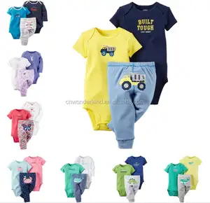 Yaz Yenidoğan bebek giyim % 100% pamuklu bebek bodysuits ve pull-up pantolon