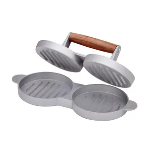 China Suppliers Aluminum Material Double Hole Burger Pressure Hamburger Presser With Wooden Handle