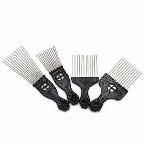 Salon de Coiffure Peigne <span class=keywords><strong>Afro</strong></span> Coiffure En Métal Épingles à Cheveux Pick Avec Poing Poignée En Plastique - Product Image 6