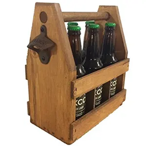 Handcrafted Bottle Carrier With Opener Holds A 6 Pack Wooden Beer Crate