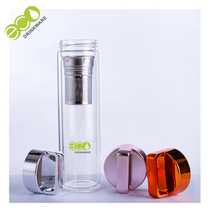 BPA ücretsiz GA6080 450ML/16OZ parlak kolu kapak çift duvar yalıtımlı borosilikat cam su şişesi ile çay filtre ve döngü kapak - Product Image 4