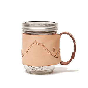 Funda de Cuero Genuino para Tarro Mason con Asa Bordada de Montaña, Cubierta Aislante para Taza de Café, Estilo Vintage, Uso en Todas las Estaciones - Product Image 1