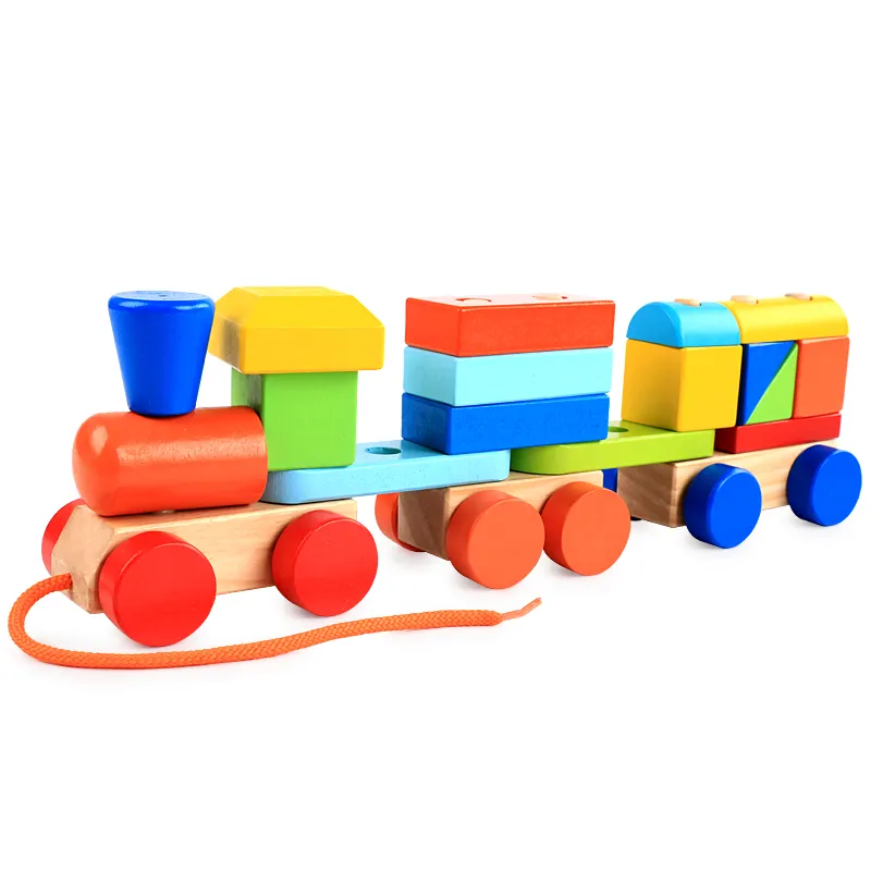 小さな木製の電車とドラッグWW-188幼児教育ダイキャストおもちゃの車に一致する3つの馬車の幾何学的形状