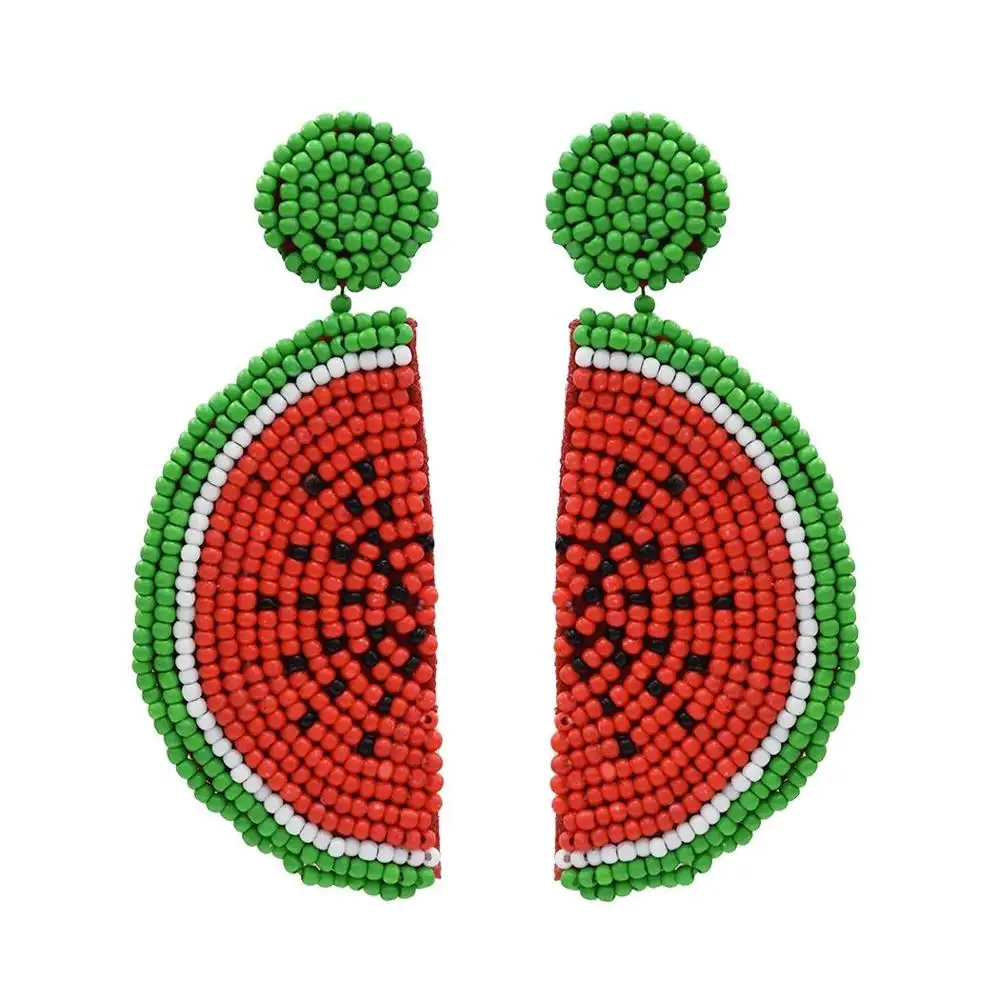Beaded Fruit Watermelon Earrings For Women Statement Drop Dangle Girl Party Jewelry