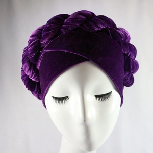 HZM-18148 de terciopelo de las mujeres turbante tapas trenzado cabeza Africana Bandana Twist pelo sombrero - Product Image 2