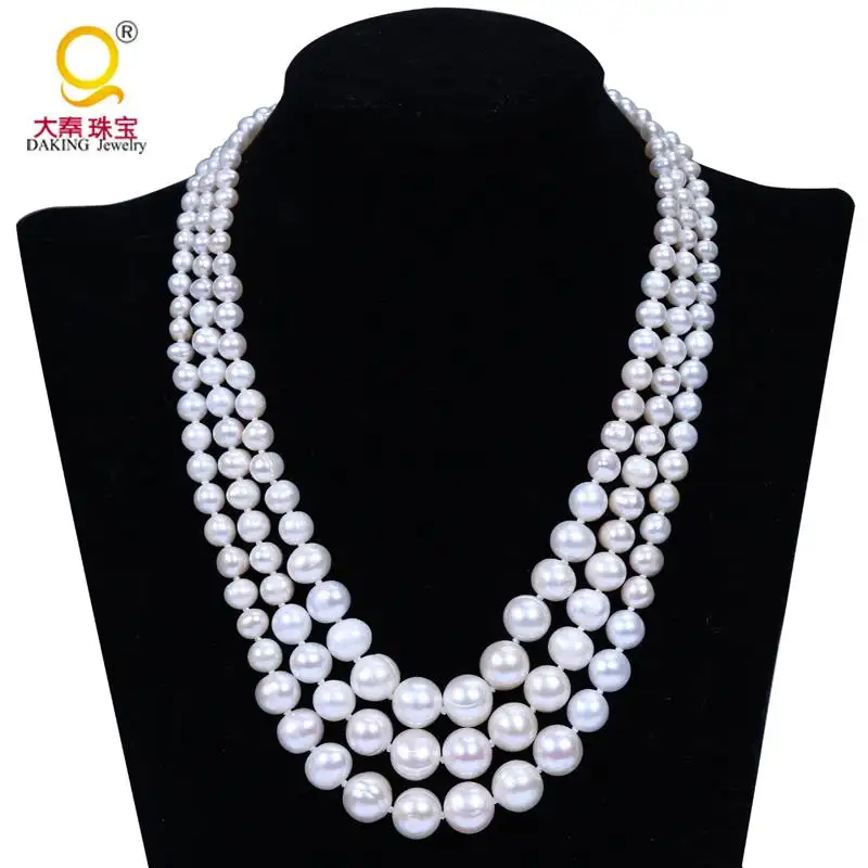 Fashion statement pearl potato shape graduated size natural pearl necklace