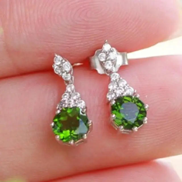 Grosir Pabrik Permata Cina 925 Anting-Anting Tetesan Global Anting Kristal Citrine Kuning Diopside Hijau Alami Perak untuk Wanita