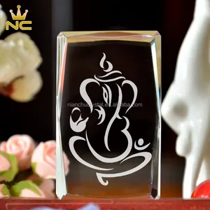 Wholesale Religious K9 Faceted Rectangular Glass Block 3D Laser Engraving Crystal Ganesh Gifts For Sale