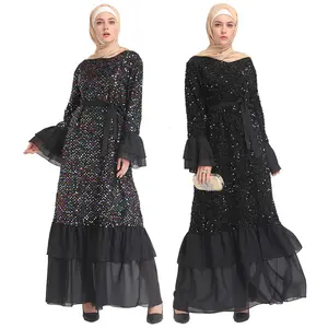 Shinning sequin embellished kaftans african clothes Muslim maxi dress