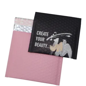 Op Maat Gemaakte Metallic Bubble Mailer Voor Sieraden Zwart Cosmetisch Glitter Mini Pouch Poly Gewatteerde Bubble Enveloppen Metallic Mailer