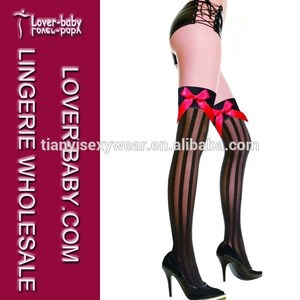 adorabile strisce nere fiocco rosso opaco collant collant calza appassionato oltre coscia alti - Product Image 1