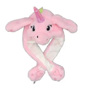 wholesale 60cm Winter Kids Moving Unicorn Head Bunny Ear Hat plush animal unicorn hat