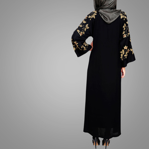 Ricami in oro Bella <span class=keywords><strong>Abaya</strong></span> <span class=keywords><strong>Nero</strong></span> del Vestito A Maniche Lunghe Vestito Arabo Dubai Stile Elegante Anteriore Aperto <span class=keywords><strong>Abaya</strong></span> - Product Image 3