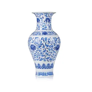 Modern fashion floor standing big blue and white porcelain vase for flower