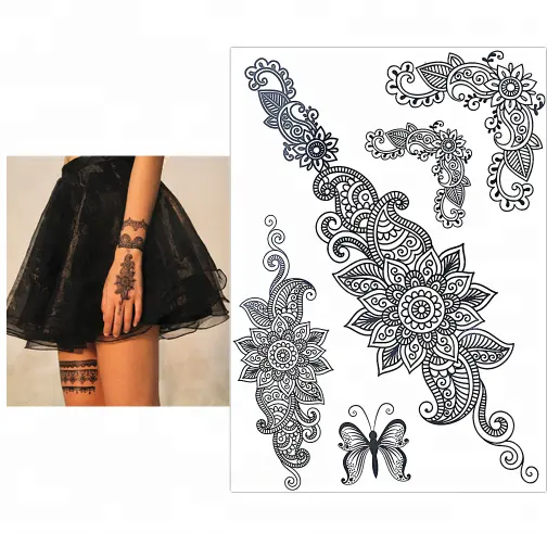 Fashion Flash Tattoo Women Black Henna Jewel Lace Sexy Secret Arm Body Flower Tattoo Sticker