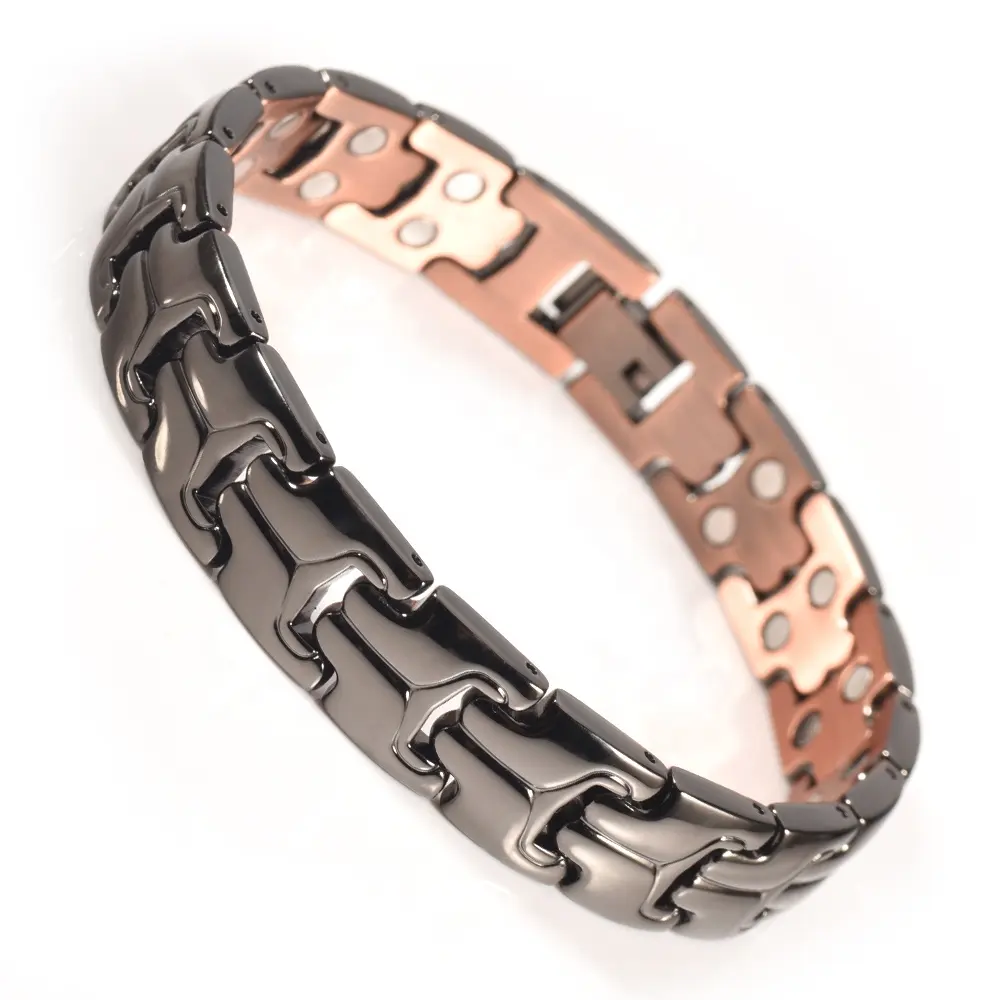 Wollet Mens Copper Double Row Magnetic Therapy Bracelets for Arthritis Wristband Adjustable