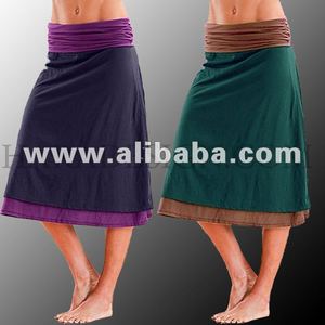 Haute qualité coton 2 tissu robe d'été motif solide genou longueur plage tenue décontracté vert pour adultes grande taille femmes jupes - Product Image 2