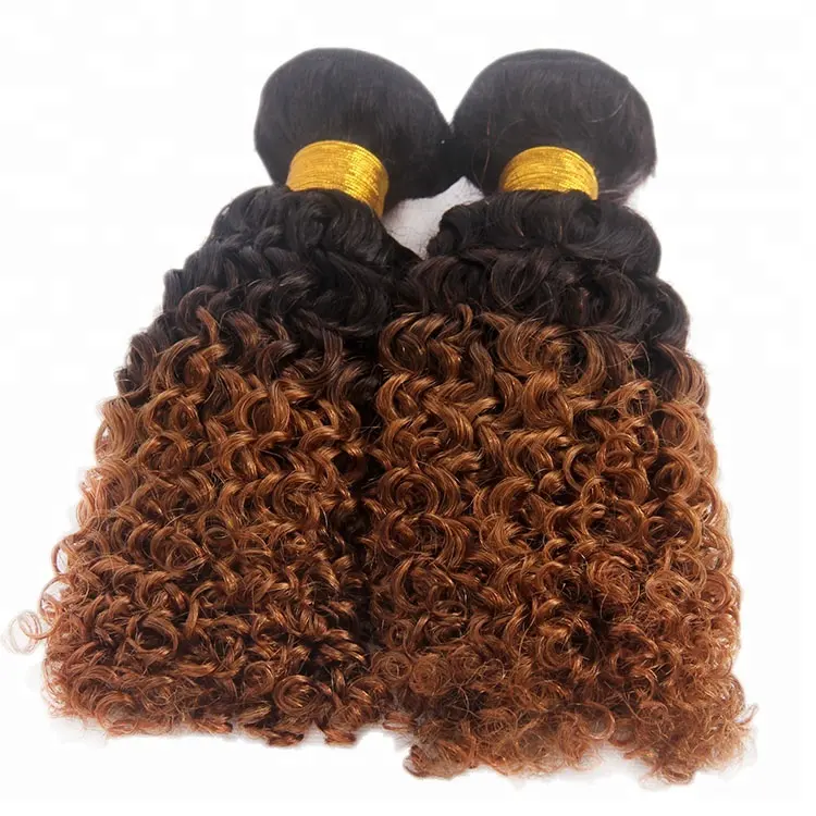 100% Brazilian Human Hair 8 Inch Two Tone Color Kinky Curly Hair Weave Wholesale