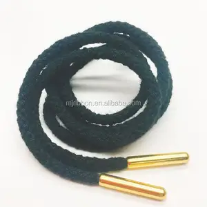 Kabel Serut Katun Hitam 3Mm untuk Tas, Tali Serut dengan Ujung Kustom Emas