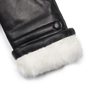 BW388 bayanlar ince tavşan kürk çizgili kış elbise hakiki koyun derisi deri eldiven - Product Image 6
